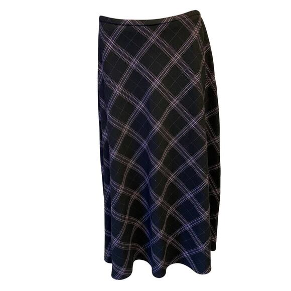 Croft Barrow A Line Skirt sz 10 Stretch Plaid Career Full Back Purple Office - Picture 1 of 7